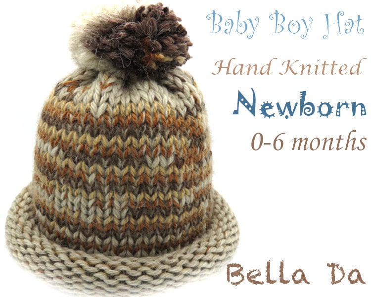 Handgestrickte Baby Mütze | 0-6 Monate Melange Braune Bommelmütze Handgestrickte Baby Mütze | 0-6 Monate Melange Braune Bommelmütze von Bellada