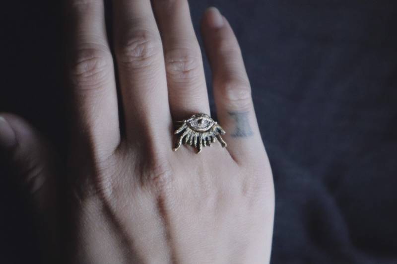 Leeres Augenring-Set/Winziger Augen-Silberring, Auge Der Vorsehung, Okkultes Symbol, Dunkler Schmuck, Vanitas, Rätselhaft, Kuriositäten, Böser von BelladonnanoirJP