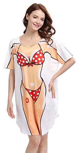 Bellady Damen Dame Fun Wear Pink Bikini-Druck-Vertuschung T-Shirt X-Large Red Dot Bikini von Bellady