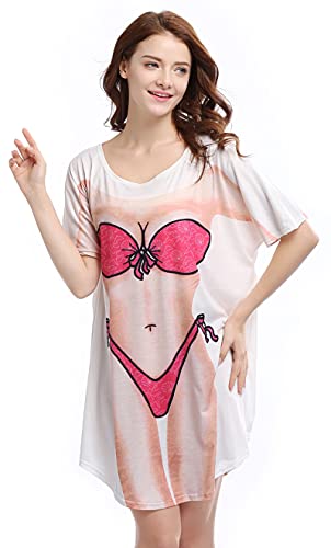 Bellady Damen Dame Fun Wear Pink Bikini-Druck-Vertuschung T-Shirt X-Large Weiß von Bellady