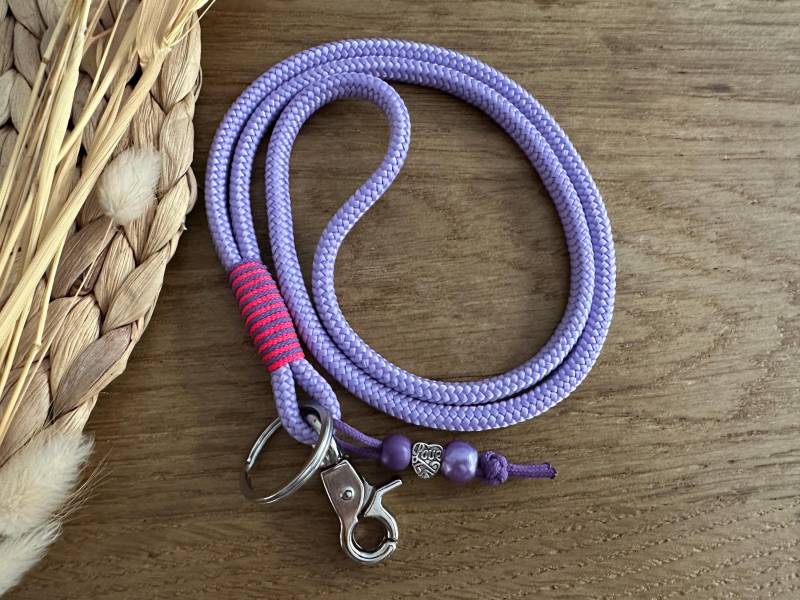 Sb-Lila-Flli-1-3 | Schlüsselband Aus Tau in Flieder/Lila Neon - Silber Ausweisband Lanyard Schlüsselanhänger Mit Karabiner von BellafakturShop