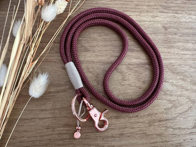 Sb-Roau-Beig-3-2 | Schlüsselband Aus Tau in Rot Braun- Beige - Rosé Schlüsselanhänger Mit Karabiner Und Schlüsselring Kartenband von BellafakturShop