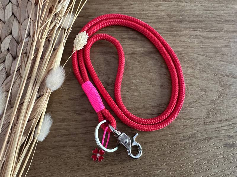 Sb-Rot-Pink-1E | Schlüsselband Aus Tau in Rot - Pink Schlüsselanhänger Mit Karabiner Und Schlüsselring Anhänger von BellafakturShop