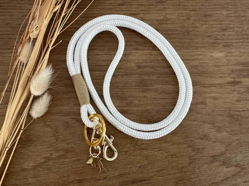 Sb-Weiß-Gold-2A | Schlüsselband Beach Vibes Aus Tau Ausweisband Lanyard Schlüsselanhänger Mit Karabiner Und Schlüsselring von BellafakturShop