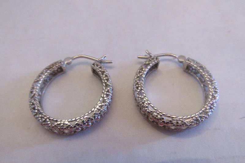 Vintage Signierte 925 Geätzte Hoop Pierced Strass Ohrringe von BellarosaUS