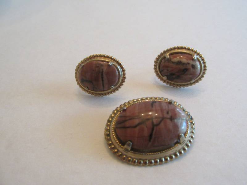 Wunderschöne Vintage Bild Jasper Brosche Und Ohrringe Set Wunderschöne Vintage Bild Jasper Brosche Und Ohrringe Set von BellarosaUS