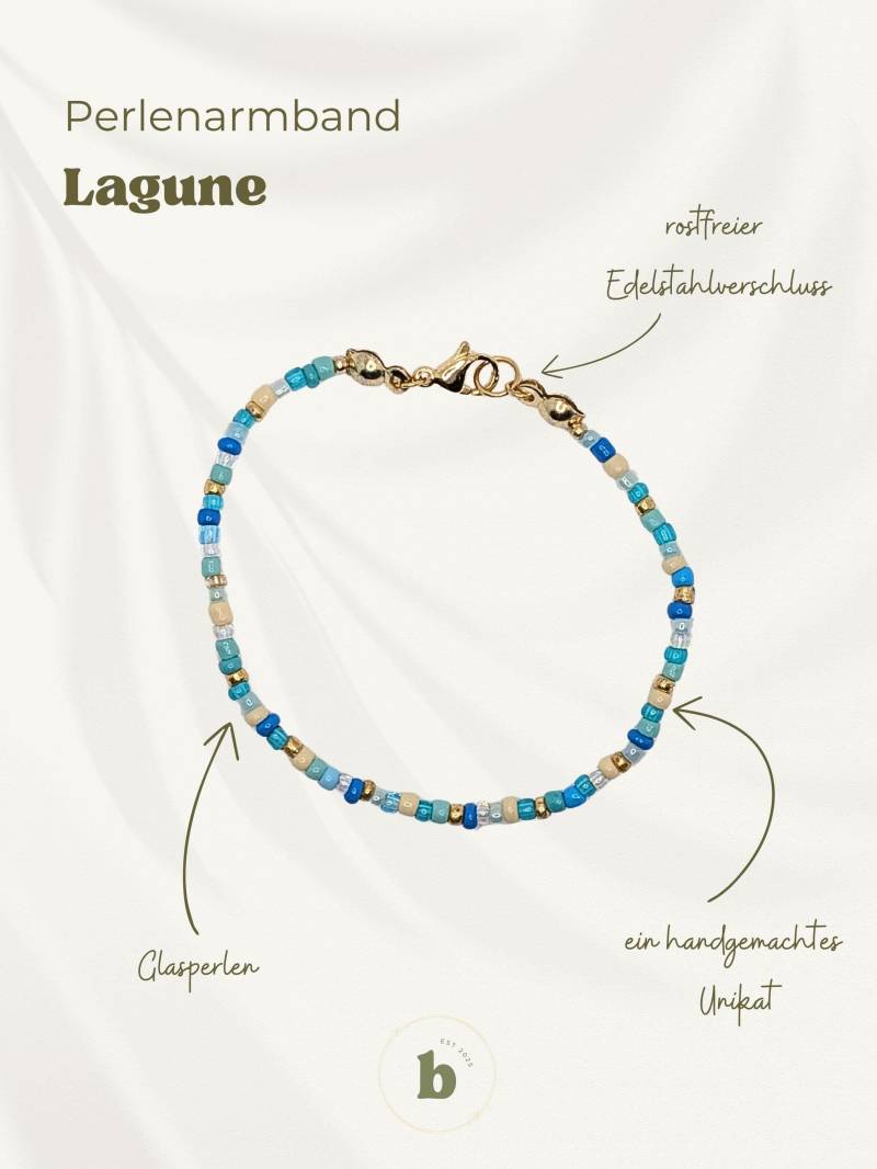 Handgefertigtes Perlenarmband "Lagune" Mit Rostfreiem Edelstahlkarabiner in Gold von BellasUniqueBtq