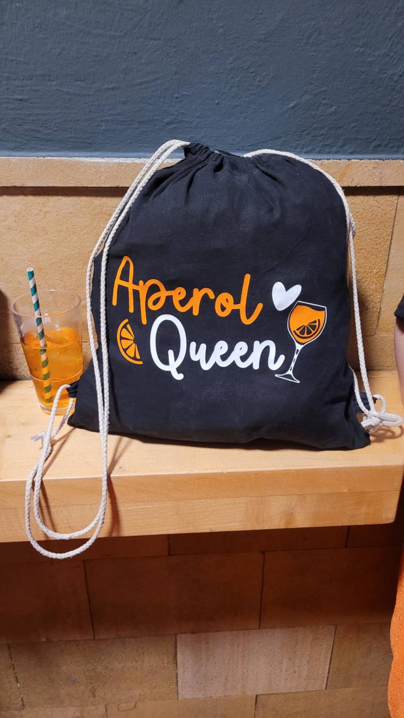 Aperol Queen I Turnbeutel Gymbag Drawstring Bio-Baumwolle Rucksack von Bellaslittlepresents