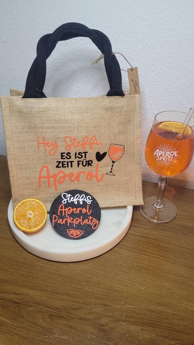 Aperol-Set Geschenktasche + Personalisierte Filzuntersetzer I Aperol Bag Coaster Aperolfan Weihnachtsgeschenk von Bellaslittlepresents