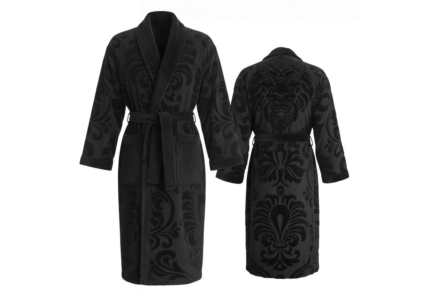 Belle Arti Bademantel Belle Arti Bademantel Velours Schwarz, 100% Baumwolle, mit Geschenkbox, Gürtel, Gürtel, Velours eingestanzt Balck on Black von Belle Arti