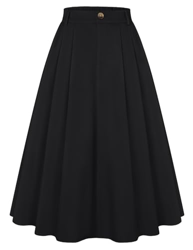 Belle Poque 1950s Retro Flared Rock Elastische Taille Flowy A Line Midi Röcke für Familie Versammlung Party Schwarz XL von Belle Poque
