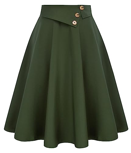 Belle Poque 1950s Vintage Rock für Frauen Plus Größe Retro Flowy Swing Rock für Cocktail Party Armeegrün BP0758-02 XXL von Belle Poque