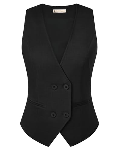 Belle Poque Ärmellose Weste Damen Schwarz Weste Damen V-Ausschnitt Zweireihig Business Style Westen Schwarz M von Belle Poque