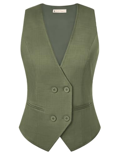 Belle Poque Anzug Weste Damen Mittelalterliche Westen Ärmellose Weste mit Knopfleiste für Hemden Oberteile Armeegrün S von Belle Poque