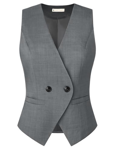 Belle Poque Anzugweste für Damen Lässig Dressy V-Ausschnitt Button Down Weste mit Taschen Weste Damen Herbst Dunkelgrau 2XL von Belle Poque
