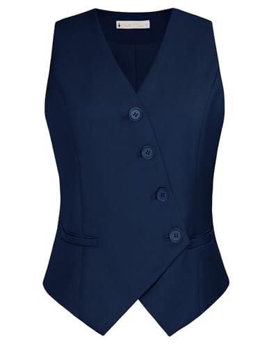 Belle Poque Anzugweste für Damen V-Ausschnitt Button Down Anzug Weste Ärmellos Slim Fit Dressy Weste Marineblau L von Belle Poque