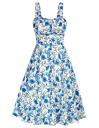 Belle Poque Blaues Kleid für Frauen Sommer Sweet Flowy Holiday Dress Halterneck Sundress 380-15 S von Belle Poque