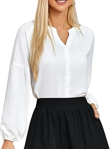 Belle Poque Bluse Damen Lässig Arbeit Blusen Vintage Langarm V Hals Geknöpft Front Shirts von Belle Poque