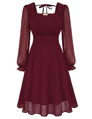 Belle Poque Charmante Knielange Midi Kleider mit Herzausschnitte für Abschlussparty Herbst Dunkelrot S 585A22-03 von Belle Poque