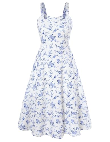 Belle Poque Damen Ärmellos Freizeitkleid Sommer Blumen Off Shoulder Urlaub Kleid Blaue Blumen M von Belle Poque