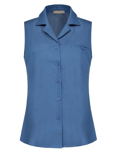 Belle Poque Damen Ärmelloses Pullover Revers Sommer Hemd Ärmelloses Oberteil Denim Blue S von Belle Poque