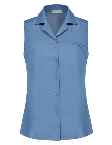 Belle Poque Damen Ärmelloses Pullover Revers Sommer Hemd Oberteil Hellblau S von Belle Poque