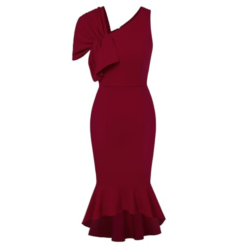 Belle Poque Damen Abendkleid für Hochzeit Elegant Kurzarm Cocktailkleid Dunkelrot M von Belle Poque