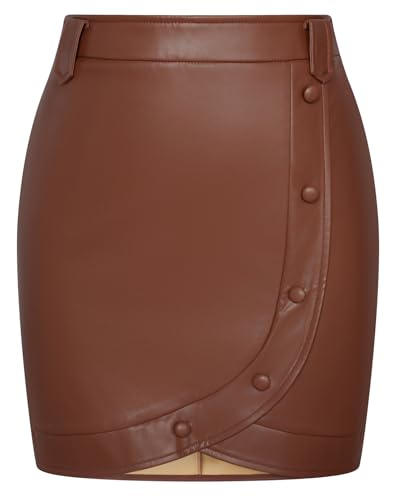 Belle Poque Damen Bleistift-Miniröcke Hohe Taille Hüfte-Wickeln Slim Fit Shorts für Cocktail Party Braun XL von Belle Poque