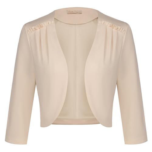 Belle Poque Damen Bolero 3/4 Ärmel Kurze Strickjacke Leichte Shrug Rüschen Sommer Tops für Kleider Aprikose L von Belle Poque