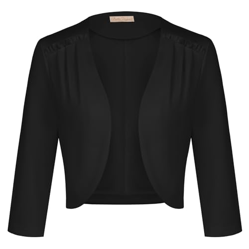 Belle Poque Damen Bolero Elegante 3/4 Ärmel Kurze Strickjacke Leichte Shrug Sommer Tops für Kleider Schwarz M von Belle Poque