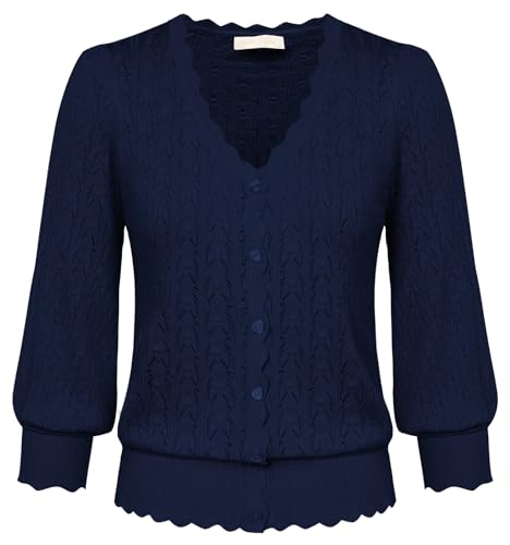 Belle Poque Damen Bolero Festlich 3/4 Arm V-Ausschnitt Strickjacke Kurz Cardigan Elegant Dunkelblau XL von Belle Poque