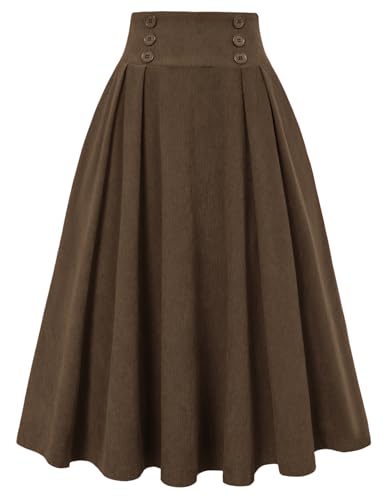 Belle Poque Damen Brauner Cordrock Lässiger A-Linien Midi-Rock zum Ausgehen Braun BP0859-03 M Belle Poque Damen Brauner Cordrock Lässiger A-Linien Midi-Rock zum Ausgehen Braun BP0859-03 M von Belle Poque