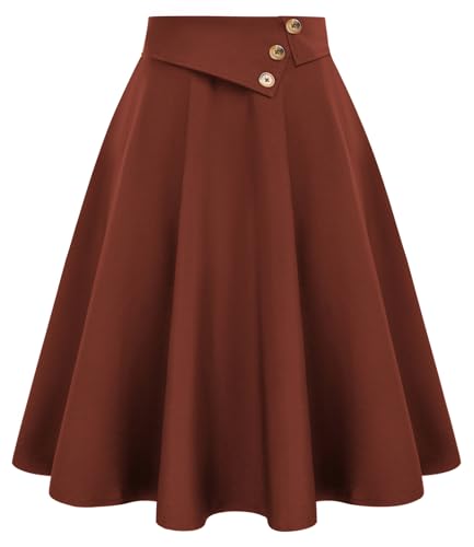 Belle Poque Damen Classic Full Circle Swing Rock Elastische Taille A-Linie Midi-Rock mit Taschen Kaffeebraun BP0758-03 XL von Belle Poque