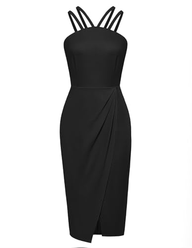 Belle Poque Damen Cocktailkleid Elegant Ärmellos Etuikleid mit Schlitz Knielang Bleistiftkleid Partykleid Schwarz XXL von Belle Poque