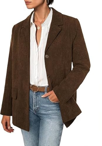Belle Poque Damen Cord-Blazer Mantel Herbst Winter Label Langarm Button Down Boyfriend-Blazer Jacke von Belle Poque
