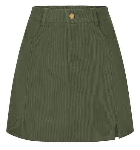 Belle Poque Damen Cord Röcke Hoch Tailliert Ausgestellt A-Linie Mini-Röcke mit Taschen von Belle Poque