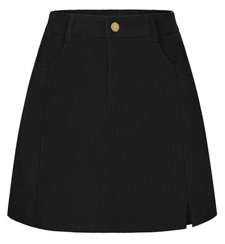 Belle Poque Damen Cord Röcke Hoch Tailliert Ausgestellt A-Linie Mini-Röcke mit Taschen von Belle Poque