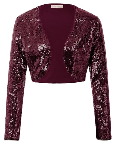 Belle Poque Damen Elegant Formal Pailletten Shrug Bolero Langarm Abend Party Shrugs von Belle Poque