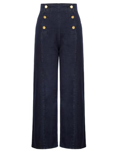 Belle Poque Damen Elegante 50s Demin Jeans Casual Jeans Dunkelblau XXL BP0699S23-03 von Belle Poque