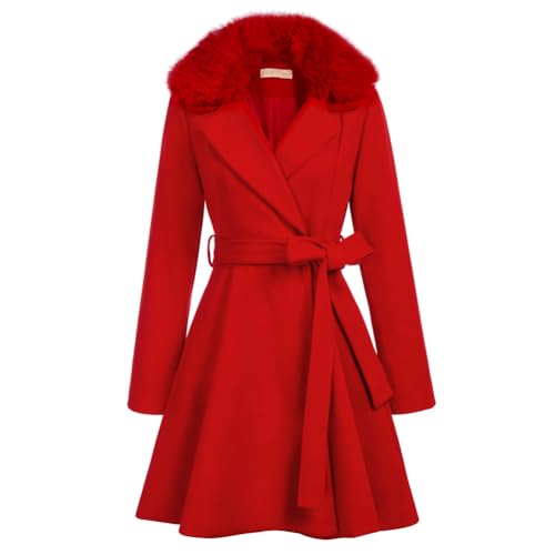 Belle Poque Damen Elegante Wintermantel Einfarbig Wollstoff Mäntel Winter Mäntel Rot XL BP0590A22-01 von Belle Poque