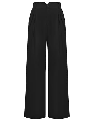 Belle Poque Damen Hohe Taille Hose Lässige Plissiertes Design Pants Schwarz L von Belle Poque