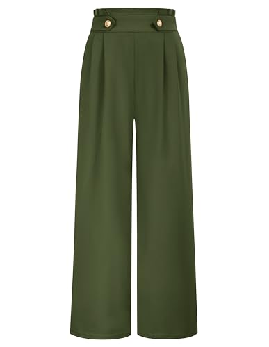 Belle Poque Damen Hose Baggy Leichte Hose Elegant Palazzo Hose mit Taschen Arbeitshose Freizeit Business Armeegrün M von Belle Poque