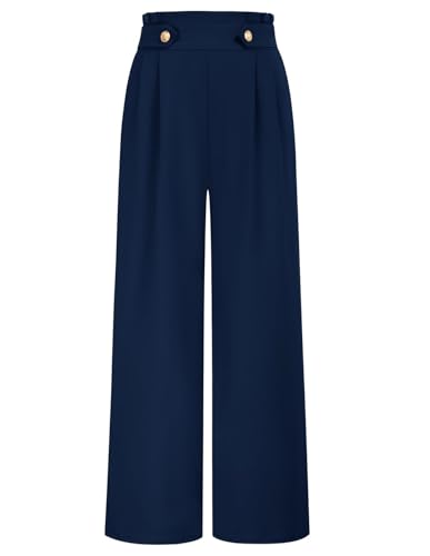 Belle Poque Damen Hose Baggy Weite Hose Palazzo Hose Elegant Cargohose mit Taschen Arbeitshose Freizeit Business Marineblau XXL von Belle Poque