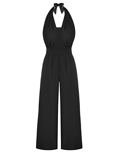 Belle Poque Damen Jumpsuit Festlich Ärmellos V-Ausschnitt Rückenfrei Hosenanzug Hochzeit Party Schwarz XL von Belle Poque