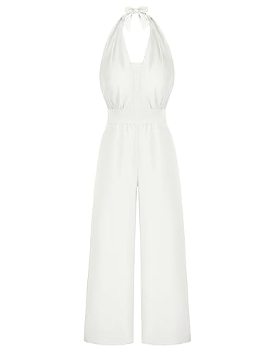 Belle Poque Damen Jumpsuit Festlich Ärmellos V-Ausschnitt Rückenfrei Hosenanzug Party Urlaub Weiß XL von Belle Poque