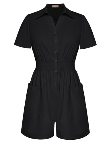 Belle Poque Damen Jumpsuit Kurz Hosenanzug Overall Elegant Kurzarm Strampler Sommer Einteiler Schwarz XL von Belle Poque