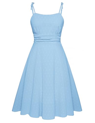 Belle Poque Sommerkleider für Damen Ärmelloses Knielanges A Line Swing Kleid Blaues Kleid L von Belle Poque
