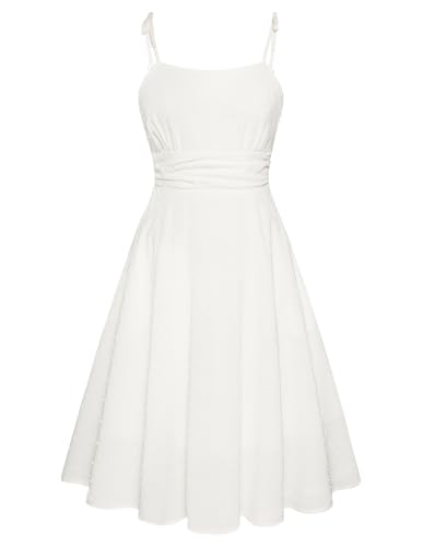 Belle Poque Sommerkleider für Damen Ärmelloses Knielanges A Line Swing Kleid Weißes Kleid L von Belle Poque