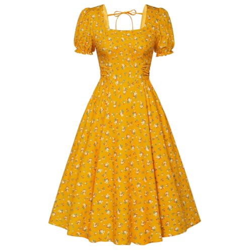 Belle Poque Damen Kleid Mit Puffärmeln Quadratischem Ausschnitt Taille Und A-Saum von Belle Poque