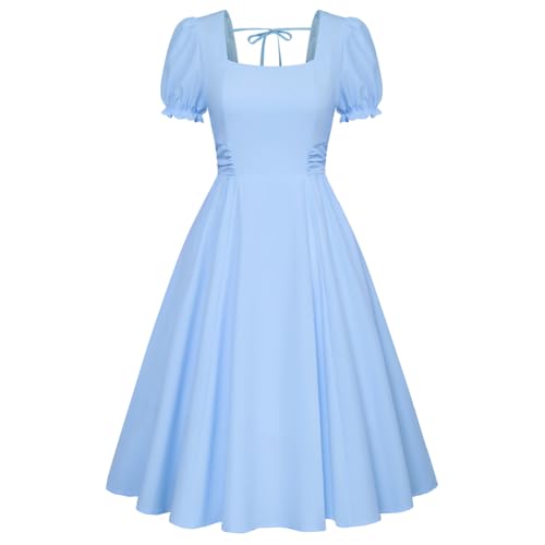 Belle Poque Damen Kleid Mit Puffärmeln Quadratischem Ausschnitt Taille Und A-Saum von Belle Poque
